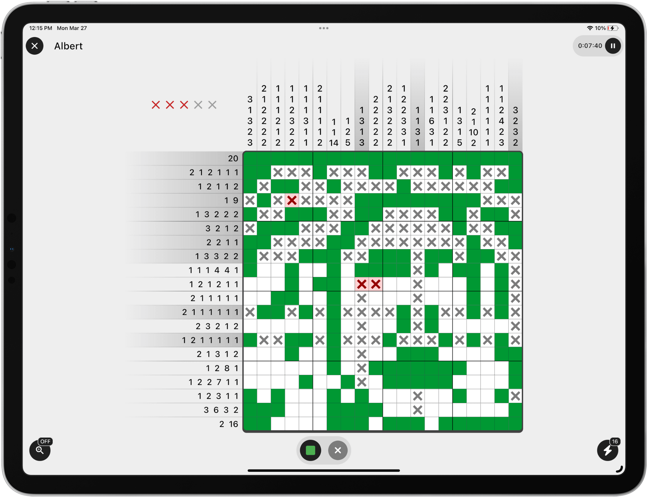 Screenshot of Pixelogic puzzle screen on iPad